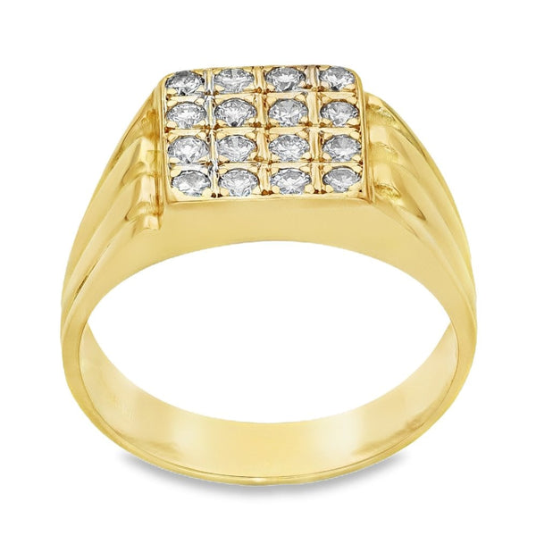 Gents 18ct Yellow Gold Diamond Cluster Ring - 0.75ct