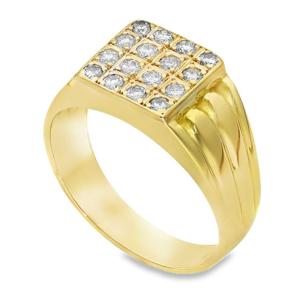 Gents 18ct Yellow Gold Diamond Cluster Ring - 0.75ct