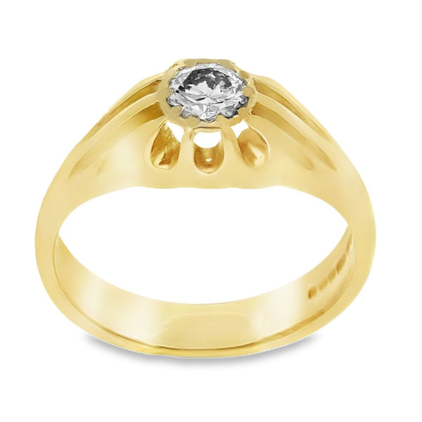 18ct Yellow Gold Gents Single Stone Diamond Ring - Size L - 5.5g