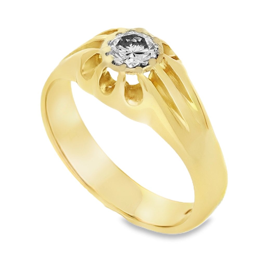 18ct Yellow Gold Gents Single Stone Diamond Ring - Size L - 5.5g