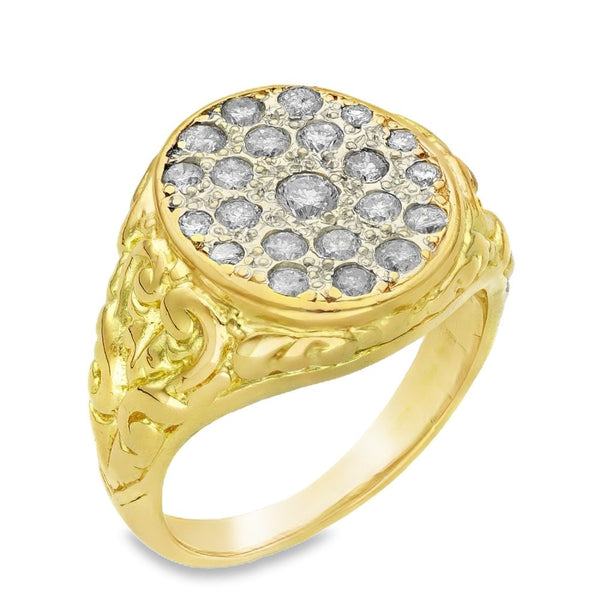 Gents 18ct Yellow Gold 0.80ct Diamond Set Cluster Ring - Size P