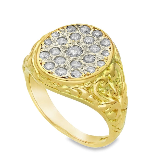 Gents 18ct Yellow Gold 0.80ct Diamond Set Cluster Ring - Size P
