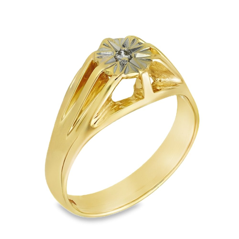 9ct Yellow Gold Diamond Set Claw Ring - Size V - 6.2g
