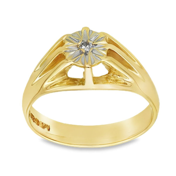 9ct Yellow Gold Diamond Set Claw Ring - Size V - 6.2g