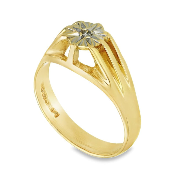 9ct Yellow Gold Diamond Set Claw Ring - Size V - 6.2g