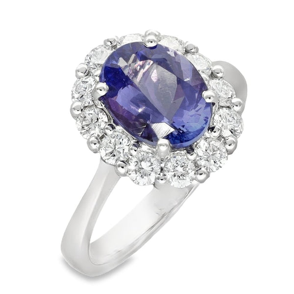 18ct White Gold Tanzanite & Diamond Cluster Ring -Size M -0.71ct