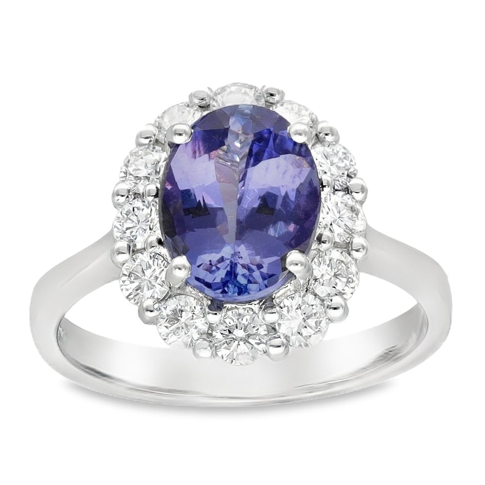 18ct White Gold Tanzanite & Diamond Cluster Ring -Size M -0.71ct