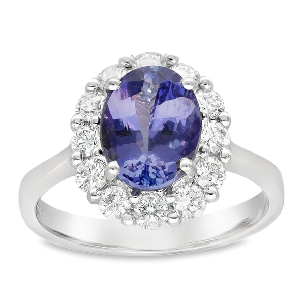 18ct White Gold Tanzanite & Diamond Cluster Ring -Size M -0.71ct