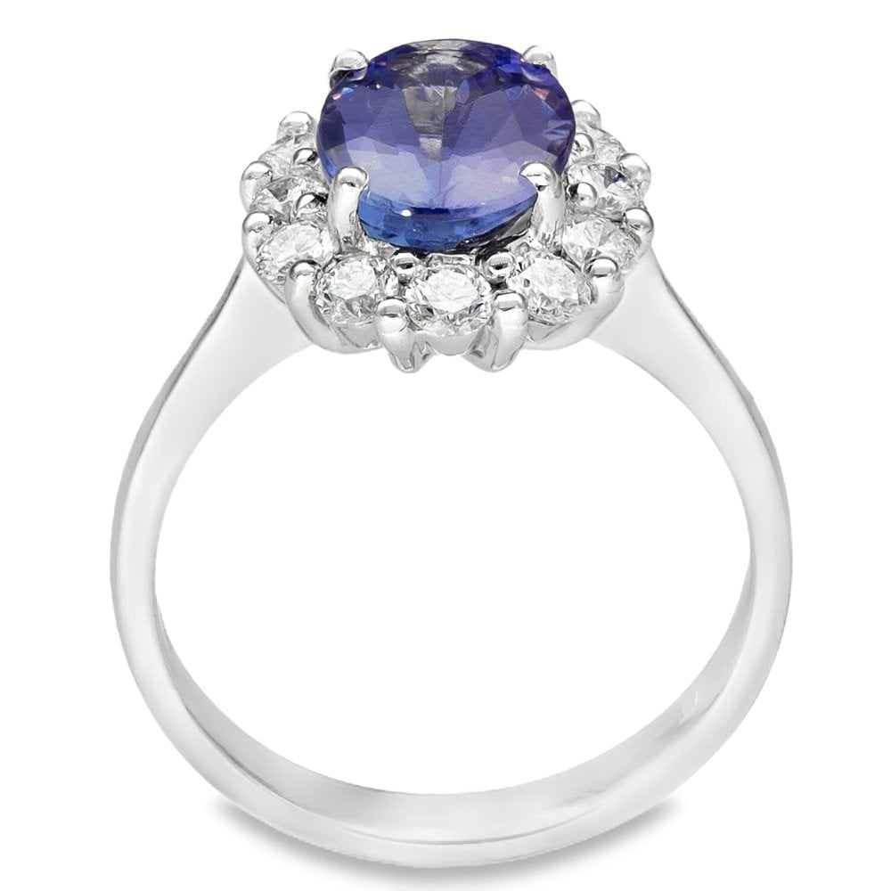 18ct White Gold Tanzanite & Diamond Cluster Ring -Size M -0.71ct