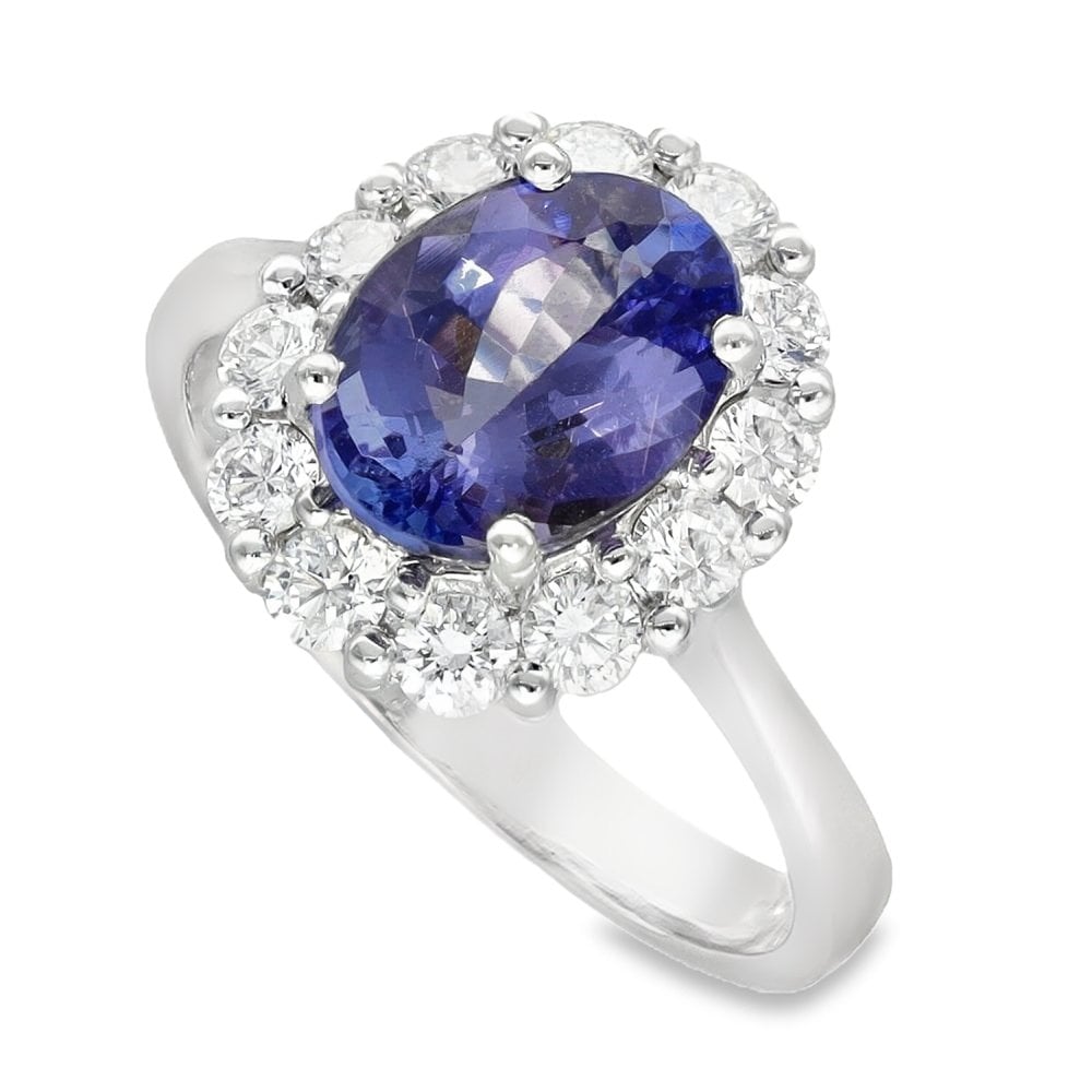 18ct White Gold Tanzanite & Diamond Cluster Ring -Size M -0.71ct
