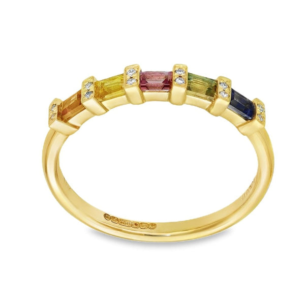 18ct Yellow Gold Multicolour Sapphire & Diamond Ring - Size M