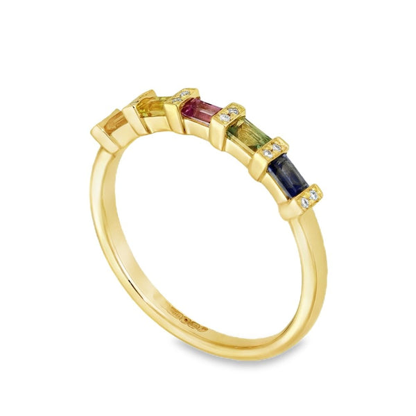 18ct Yellow Gold Multicolour Sapphire & Diamond Ring - Size M