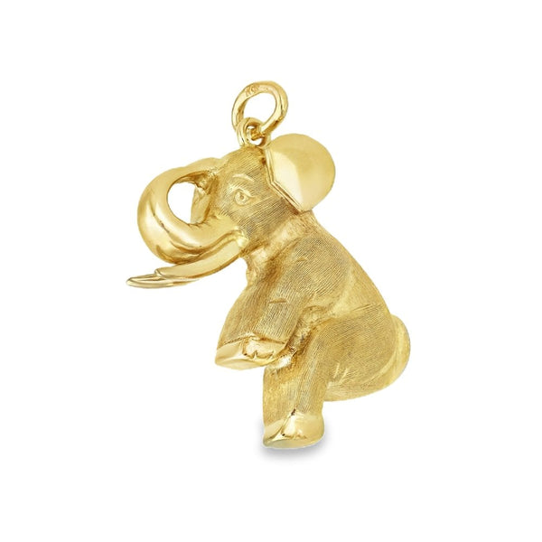 9ct Yellow Gold Elephant Charm - 27x21x11mm - 5.7g