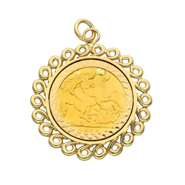 1915 Yellow Gold Half Sovereign Coin Pendant - 29x33x2mm - 7.9g