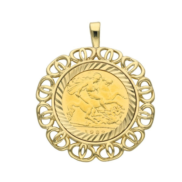 1982 Yellow Gold Half Sovereign Coin Pendant - 29x36x2mm - 7.9g
