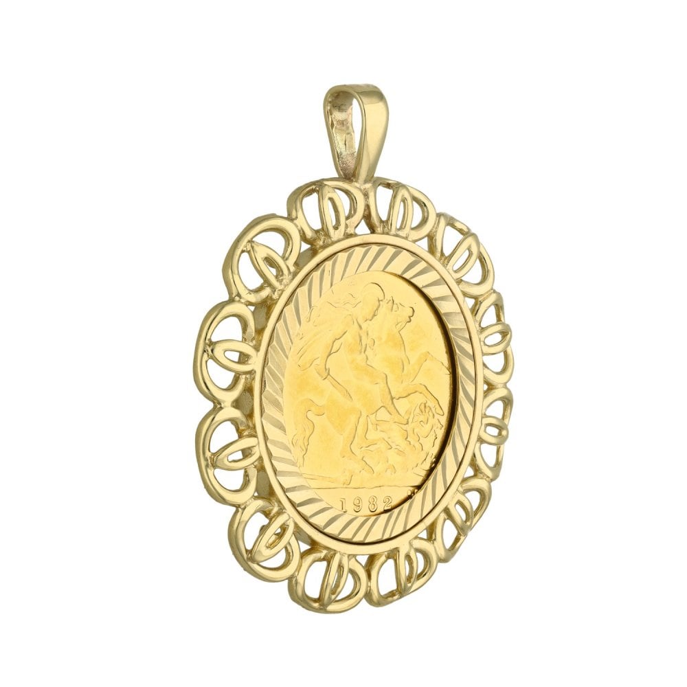 1982 Yellow Gold Half Sovereign Coin Pendant - 29x36x2mm - 7.9g