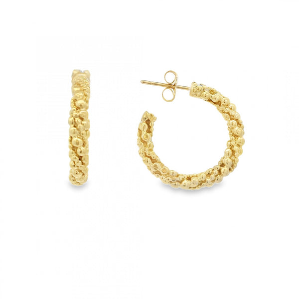 9ct Yellow Gold Twist Bead Hoop Earrings - 3.5x21x21mm - 7.0g