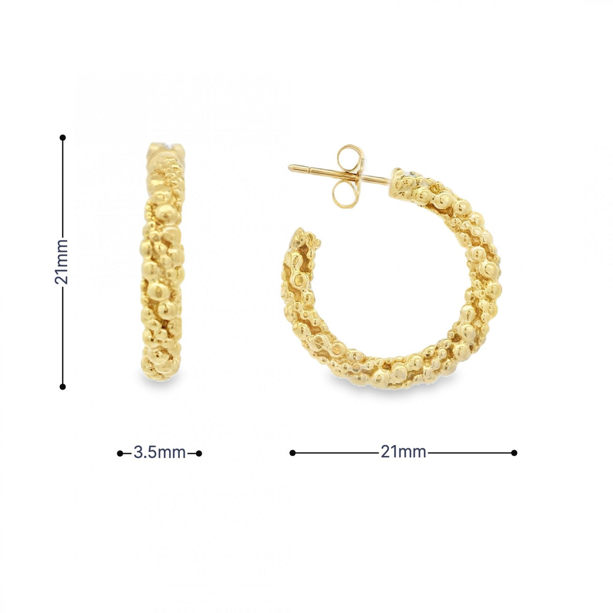 9ct Yellow Gold Twist Bead Hoop Earrings - 3.5x21x21mm - 7.0g