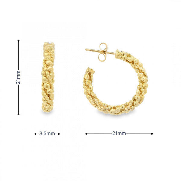 9ct Yellow Gold Twist Bead Hoop Earrings - 3.5x21x21mm - 7.0g