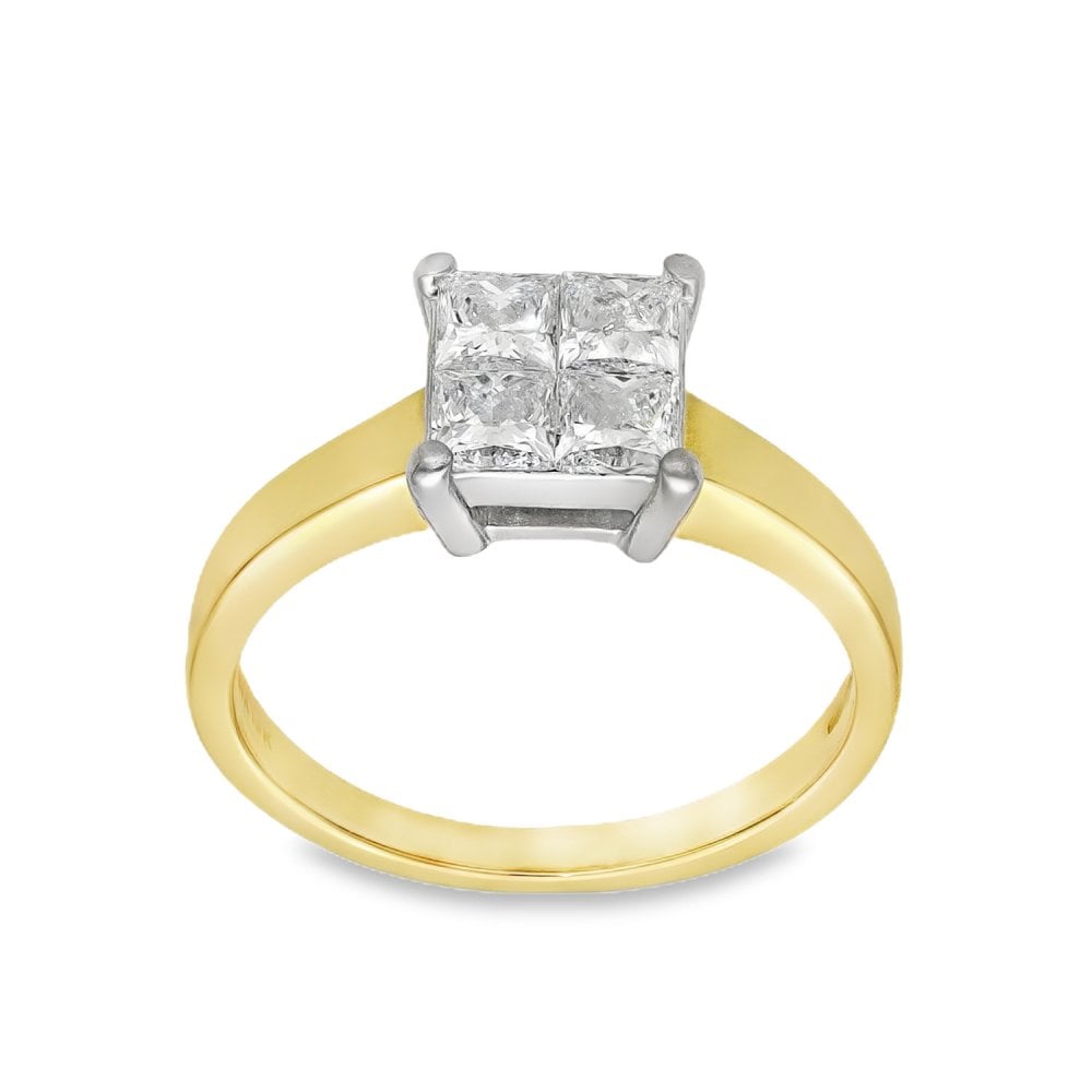 Ladies 18ct Yellow Gold Diamond Cluster Ring - Size K