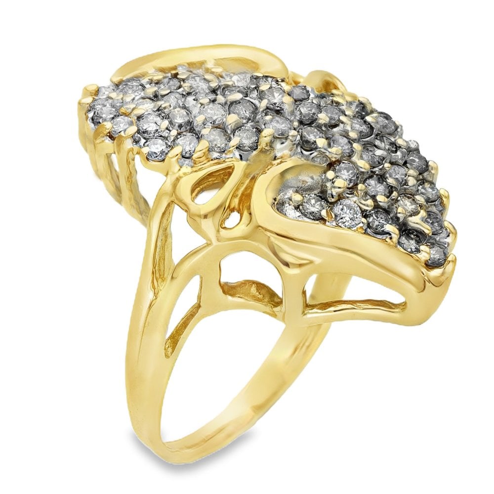 Ladies 9ct Yellow Gold Diamond Cluster Ring - Size O - 1.00ct