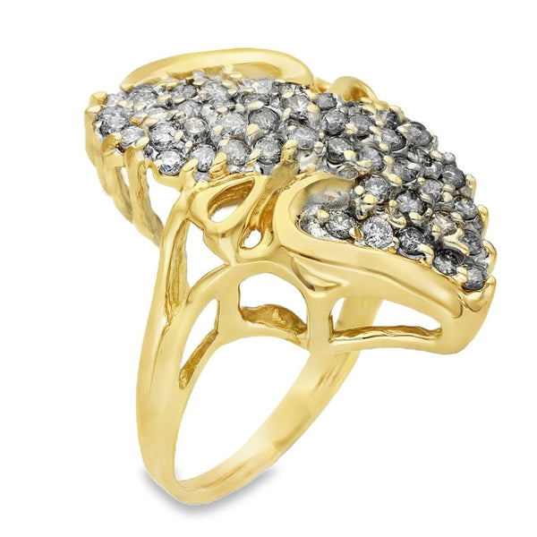 Ladies 9ct Yellow Gold Diamond Cluster Ring - Size O - 1.00ct