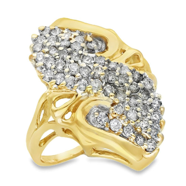 Ladies 9ct Yellow Gold Diamond Cluster Ring - Size O - 1.00ct