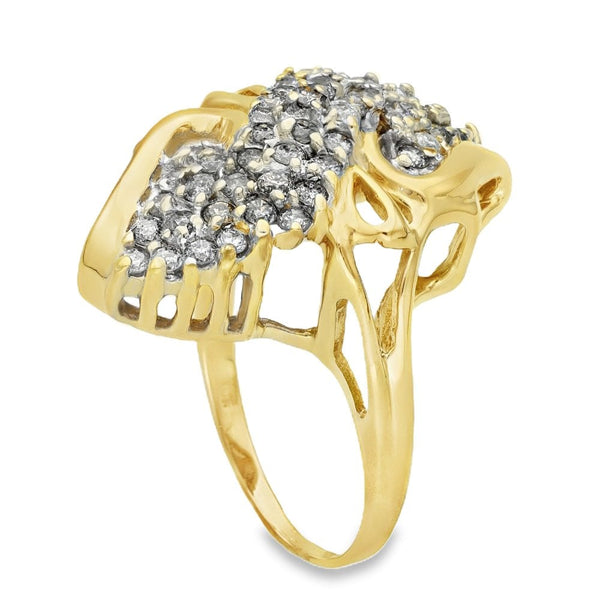 Ladies 9ct Yellow Gold Diamond Cluster Ring - Size O - 1.00ct
