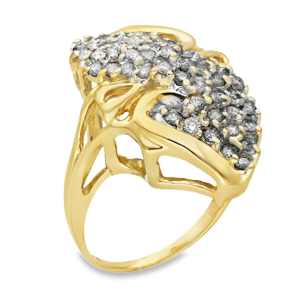 Ladies 9ct Yellow Gold Diamond Cluster Ring - Size O - 1.00ct