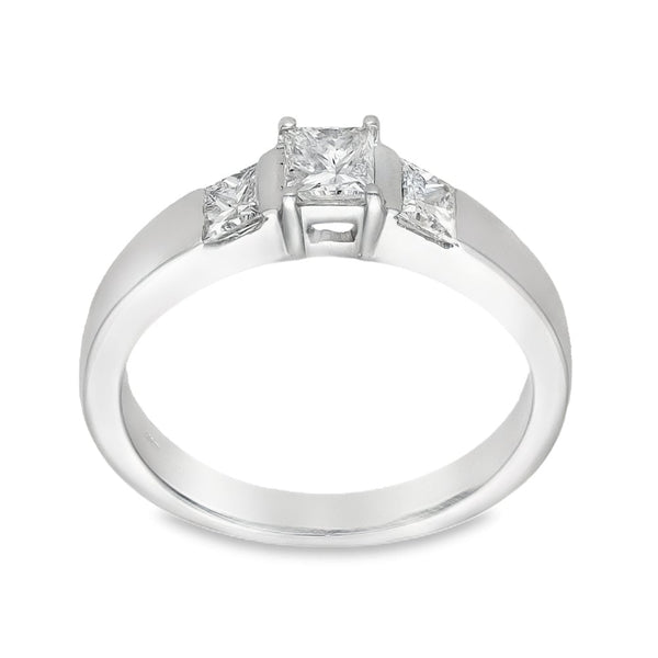 Ladies 18ct White Gold Diamond Trilogy Ring - 0.82ct