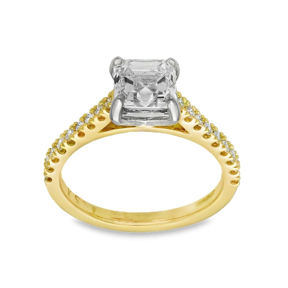 18ct Yellow Gold Certified Asscher Diamond Ring - 1.71ct - VS1