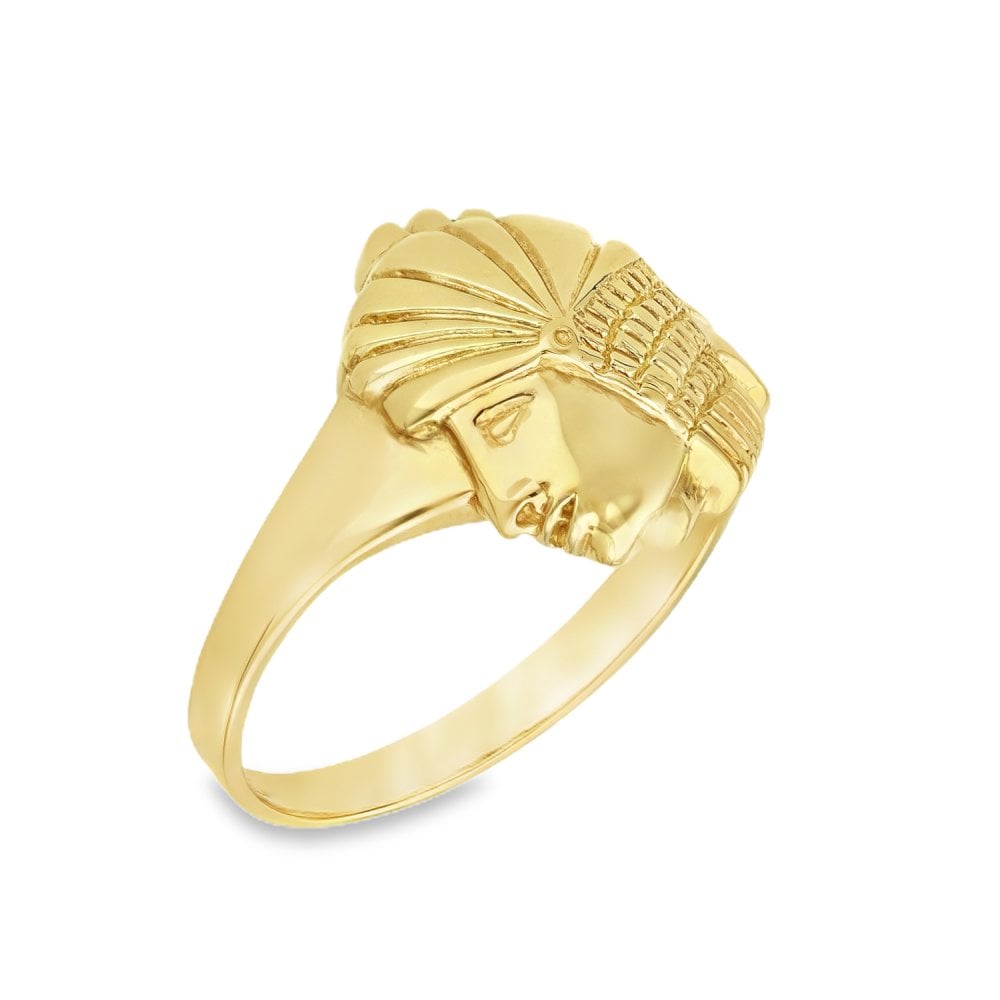 9ct Yellow Gold Indian Head Ring - Size V - 16mm