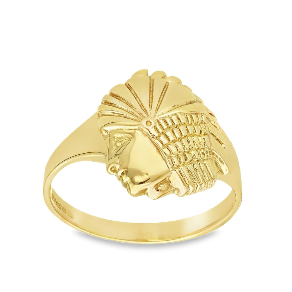 9ct Yellow Gold Indian Head Ring - Size V - 16mm