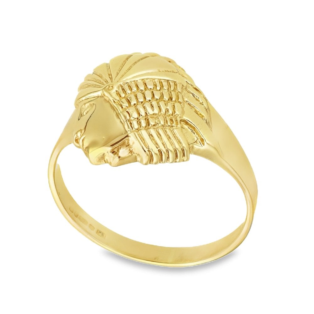 9ct Yellow Gold Indian Head Ring - Size V - 16mm