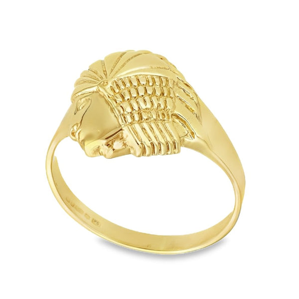 9ct Yellow Gold Indian Head Ring - Size V - 16mm
