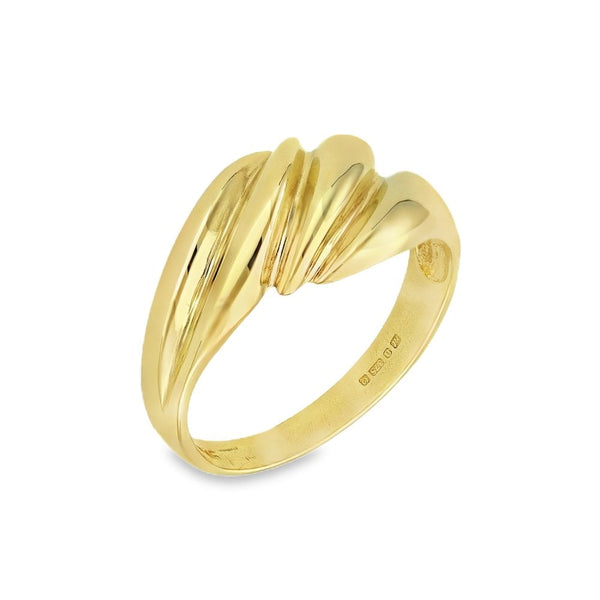 9ct Yellow Gold Grooved Ring - Size N - 10mm