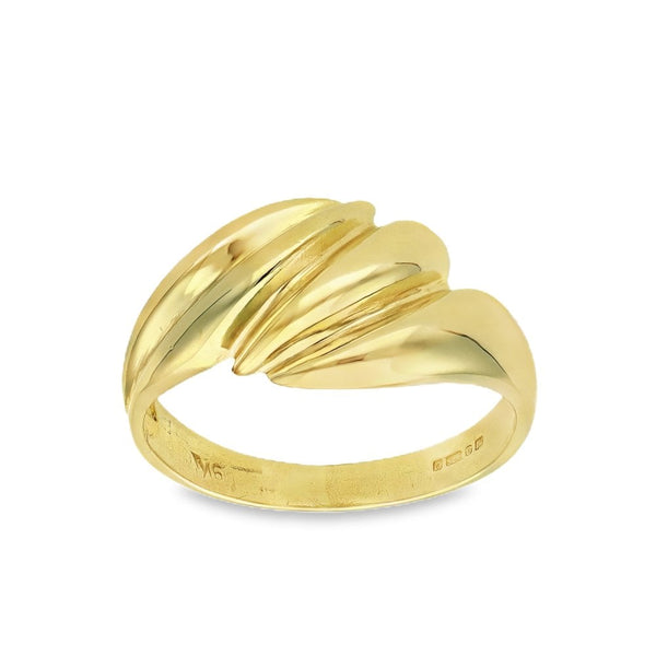 9ct Yellow Gold Grooved Ring - Size N - 10mm