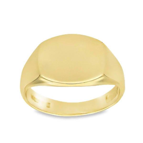 9ct Yellow Gold Cushion Signet Ring - Size Q - 12mm
