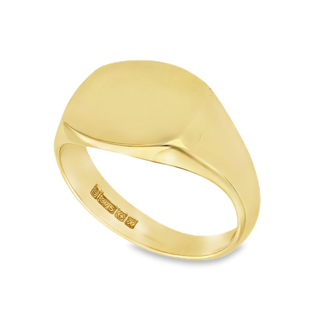 9ct Yellow Gold Cushion Signet Ring - Size Q - 12mm