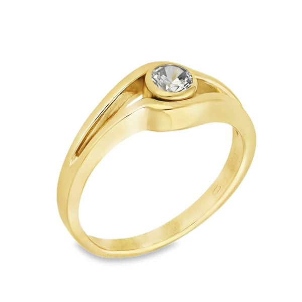 9ct Yellow Gold Cubic Zirconia Split Twist Ring - Size N - 8mm