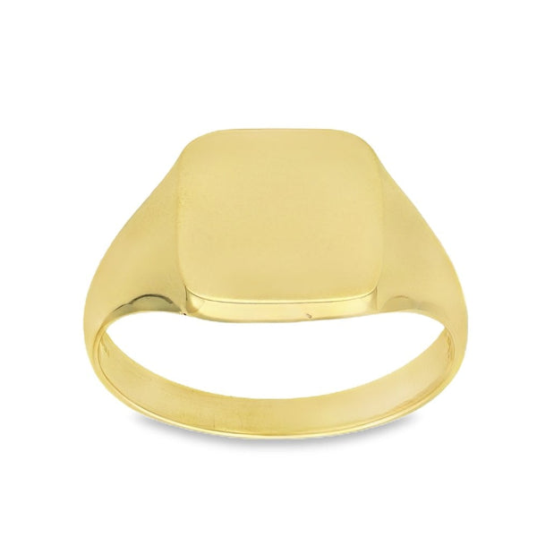 9ct Yellow Gold Plain Square Signet Ring - Size R - 12mm