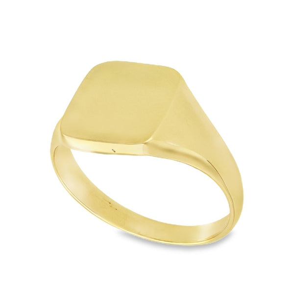 9ct Yellow Gold Plain Square Signet Ring - Size R - 12mm