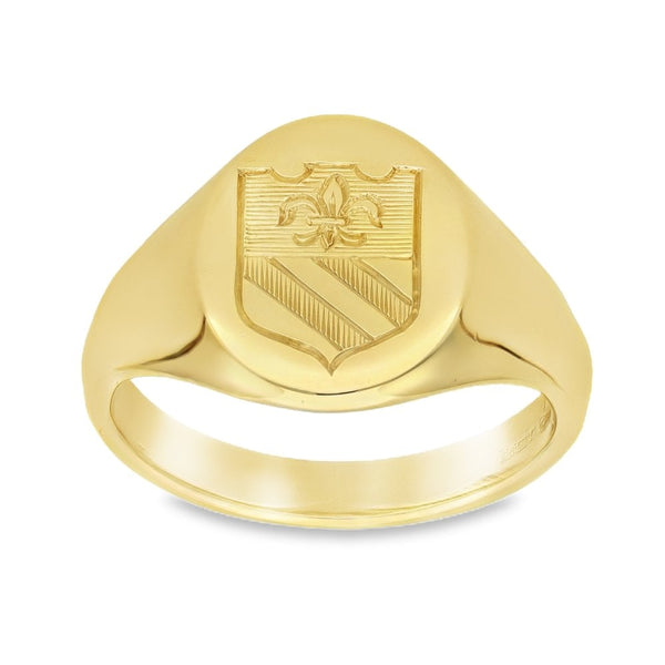 9ct Yellow Gold Crest Signet Ring - Size S½ - 15mm