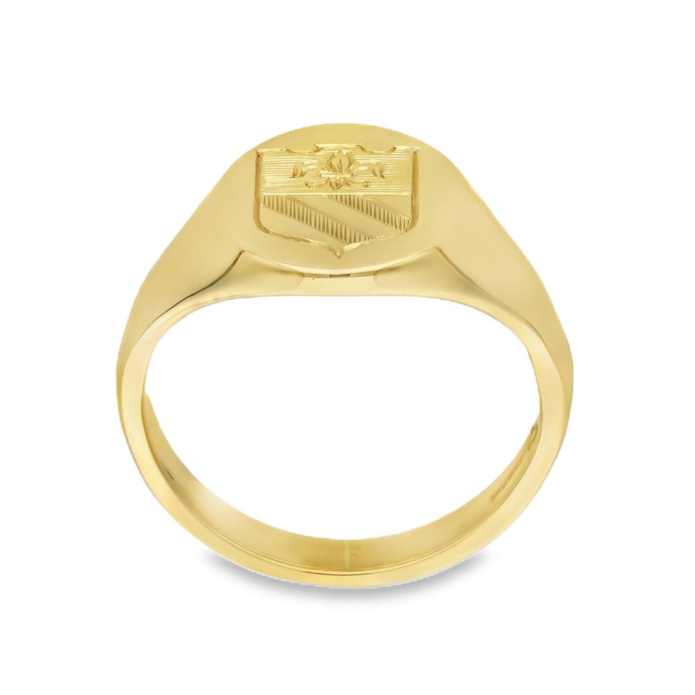 9ct Yellow Gold Crest Signet Ring - Size S½ - 15mm