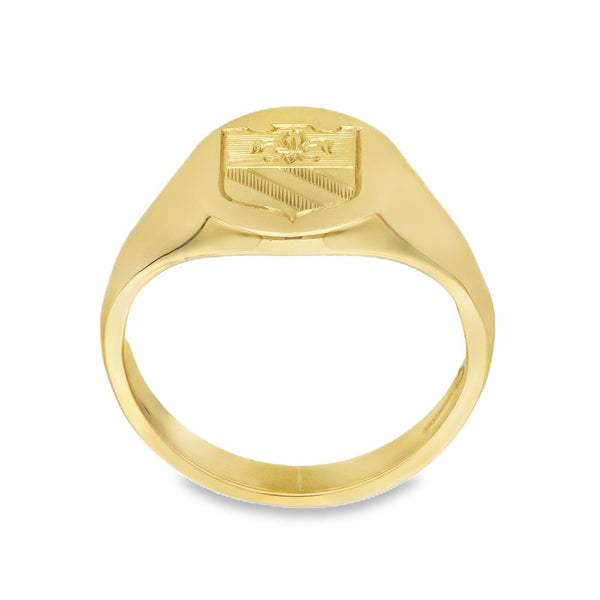 9ct Yellow Gold Crest Signet Ring - Size S½ - 15mm