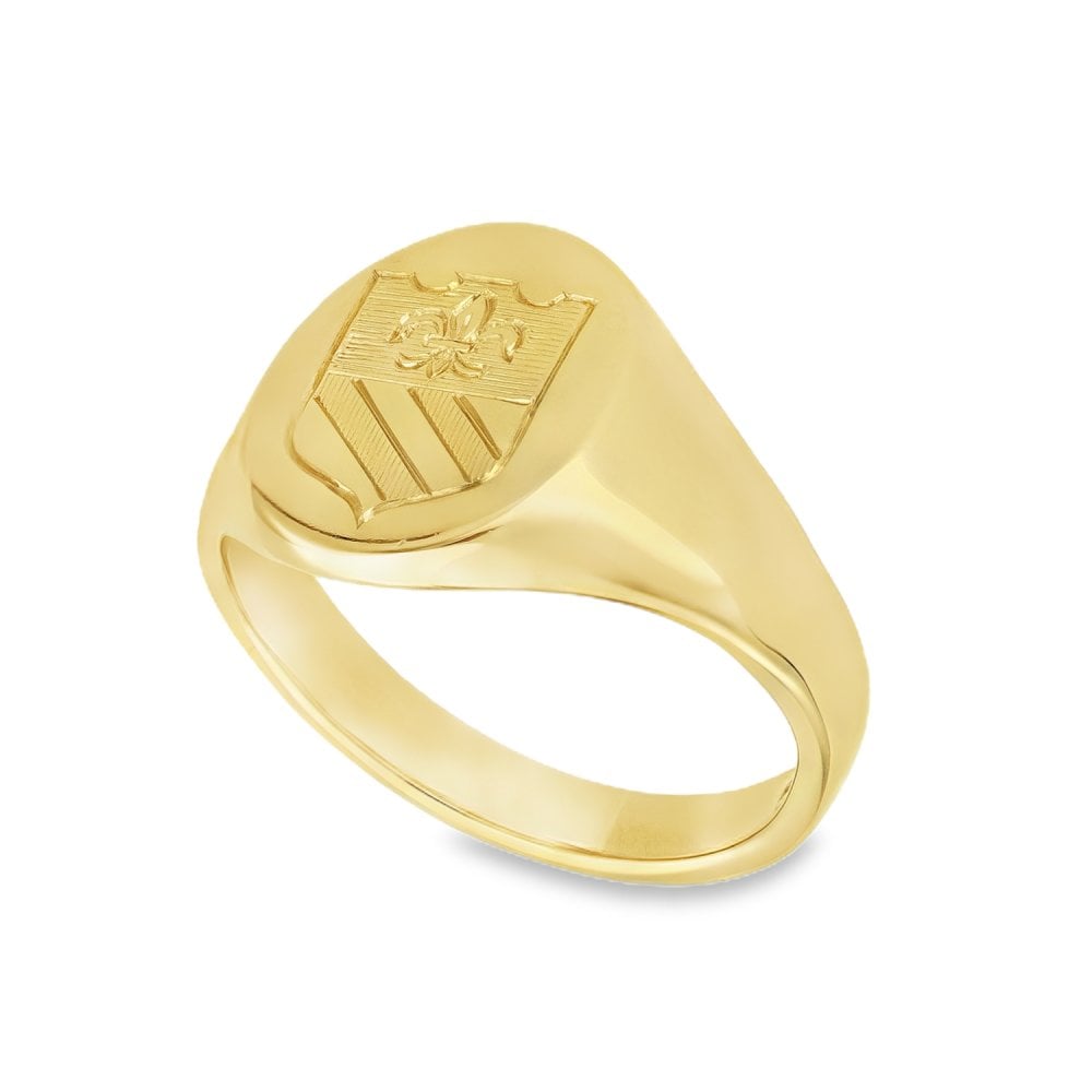 9ct Yellow Gold Crest Signet Ring - Size S½ - 15mm