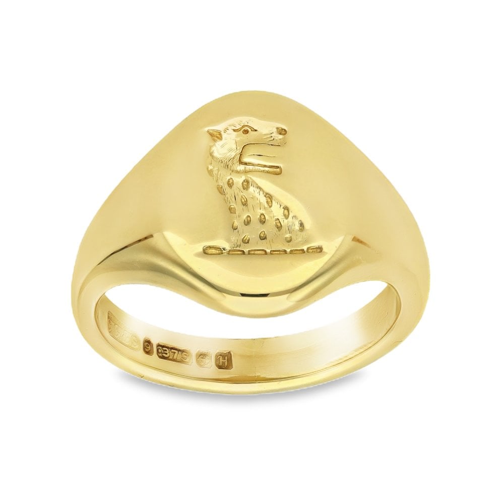 9ct Yellow Gold Leopard Press Signet Ring - Size P½ - 16mm