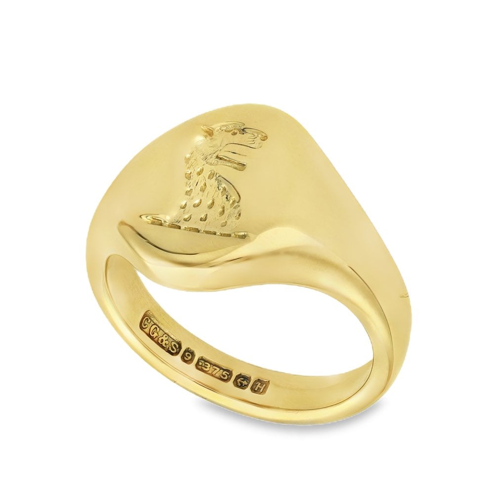 9ct Yellow Gold Leopard Press Signet Ring - Size P½ - 16mm