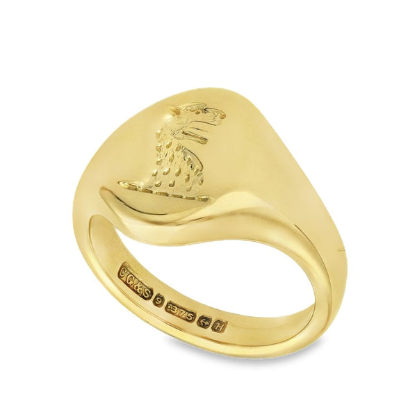 9ct Yellow Gold Leopard Press Signet Ring - Size P½ - 16mm