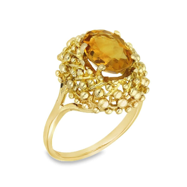 9ct Yellow Gold Citrine Bead Ring - Size O½ - 17mm